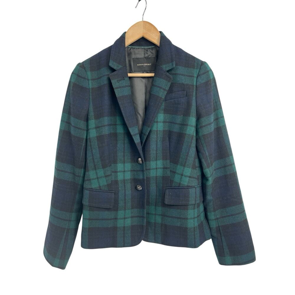 Banana Republic Green and Blue Plaid Blazer